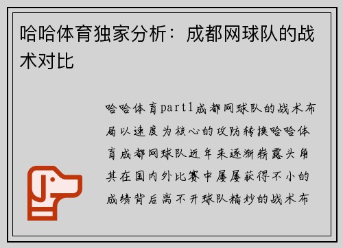 哈哈体育独家分析：成都网球队的战术对比